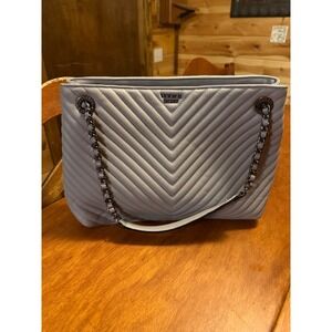 Victoria's‎ Secret Grey Chevron Quilted Chain Shoulder Bag Tote Striped Lining